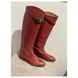 Hermès-HERMES Boots T.EU 37 Leather-Red