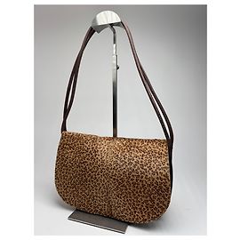 Bolsa de couro de pele vintage Bottega Veneta leopardo marrom Marrom