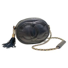 Chanel Tambor bolsa de ombro em couro preto Preto