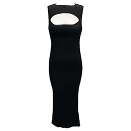 Alexander Mcqueen-Alexander McQueen Black 2024 Cut-out Detail Ribbed Knit Fitted Midi Dress-Black