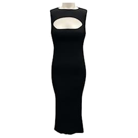 Alexander Mcqueen-Alexander McQueen Black 2024 Cut-out Detail Ribbed Knit Fitted Midi Dress-Black