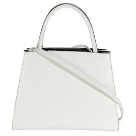 Prada-Prada White Spazzolato Trapeze Logo Plaque Tote-White