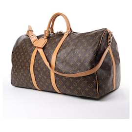 Louis Vuitton-Louis Vuitton Monogram Canvas Keepall Bandoulière 60 Travel Bag M41412-Brown