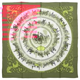 Hermès-Hermès Carré 90 "LA PROMENADE DE LONGCHAMPS" 100% Silk Scarf in Red-Red