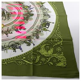Hermès-Hermès Carré 90 "LA PROMENADE DE LONGCHAMPS" 100% Silk Scarf in Red-Red