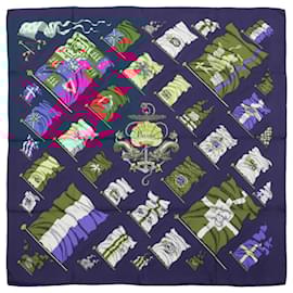Hermès-Hermès Carré 90 "PAVOIS" 100% Silk Scarf in Navy Blue-Blue