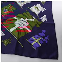 Hermès-Hermès Carré 90 "PAVOIS" 100% Silk Scarf in Navy Blue-Blue