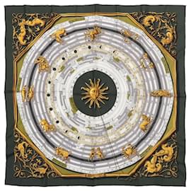 Hermès-Hermès Carré 90 "DIES ET HORE" 100% Silk Scarf in Forest Green-Green