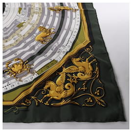 Hermès-Hermès Carré 90 "DIES ET HORE" 100% Silk Scarf in Forest Green-Green