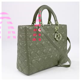 Dior-Christian Dior Lady Dior Cannage Large Leather 2Way Handbag in Pink-Pink