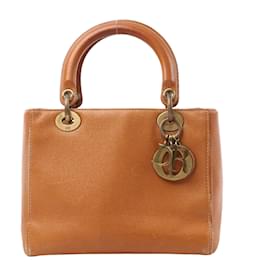 Dior-Christian Dior Lady Dior Leather Medium Handbag in Camel-Camel