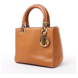 Dior-Christian Dior Lady Dior Leather Medium Handbag in Camel-Camel
