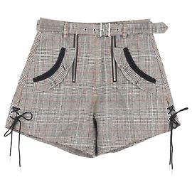 Self portrait  Self-Portrait Plaid Belted Mini Shorts in Grey Wool Multiple colors