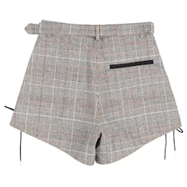 Self portrait- Self-Portrait Plaid Belted Mini Shorts in Grey Wool-Grey