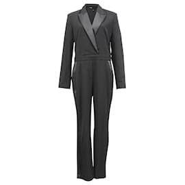 Maje-Maje Pacome Straight-Leg Gabardine Jumpsuit in Black Polyester-Black