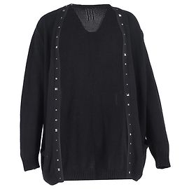 Verzierte offene Strickjacke aus schwarzer Wolle von Saint Laurent Grau