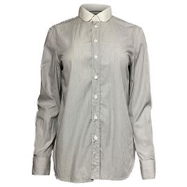 Camicia a righe a maniche lunghe Saint Laurent in cotone nero e bianco Bianco