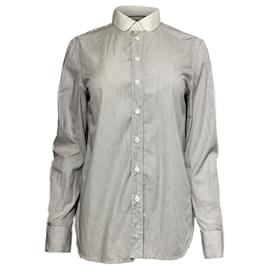 Saint Laurent- Saint Laurent Striped Long Sleeve Shirt in Black and White Cotton-White