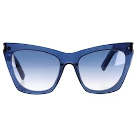 Saint Laurent-Saint Laurent 55mm Translucent Cat Eye Sunglasses In Blue Acetate-Blue