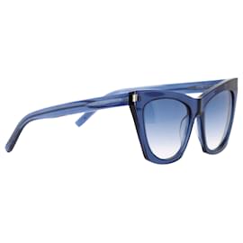 Saint Laurent-Saint Laurent 55mm Translucent Cat Eye Sunglasses In Blue Acetate-Blue