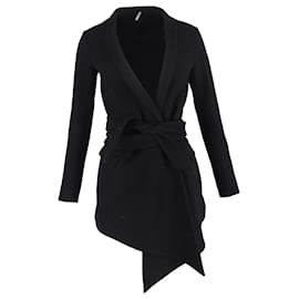 Dior- Dior Asymmetric Robe Peacoat in Black Wool-Black