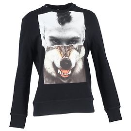 Pull en coton noir imprimé de loup Mohawk de Neil Barrett Noir