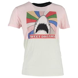 Saint Laurent-Saint Lauren Shark Print T-Shirt in Pink Cotton-Pink