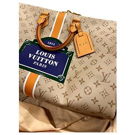 Louis Vuitton Keepall Bandouliere Monopaname 45 Bege Tecido Bege