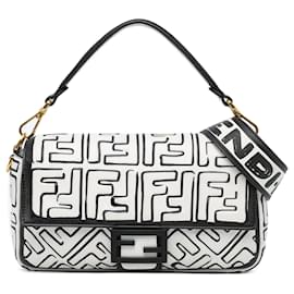 Fendi-Fendi White Joshua Vides California Sky Medium Embossed Baguette Satchel-White