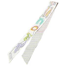 Hermès-Hermès White Chevaloscope Neon Embroidered Silk Twilly Scarf-Other