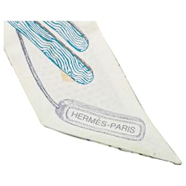 Hermès-Hermès White Chevaloscope Neon Embroidered Silk Twilly Scarf-Other