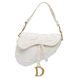 Dior-Dior White Embroidered Canvas Camouflage Saddle Bag-White