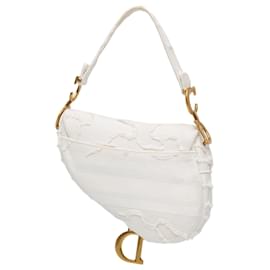 Dior-Dior White Embroidered Canvas Camouflage Saddle Bag-White