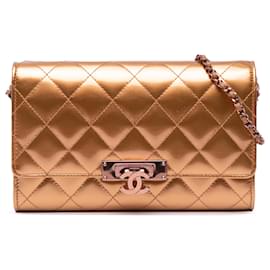 Chanel-Chanel Gold Quilted Metallic Patent Golden Class Wallet on Chain-Golden