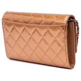 Chanel-Chanel Gold Quilted Metallic Patent Golden Class Wallet on Chain-Golden