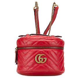 Gucci Roter GG Marmont Rundes Matelassé Leder Rucksack Rot