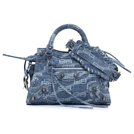 Balenciaga-Balenciaga Blue Denim BB Monogram Neo Cagole XS-Blue