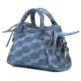 Balenciaga-Balenciaga Blue Denim BB Monogram Neo Cagole XS-Blue