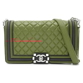 Chanel-Chanel Red Old Medium Bicolor Lambskin and Rubber Boy Flap-Red