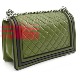Chanel-Chanel Red Old Medium Bicolor Lambskin and Rubber Boy Flap-Red