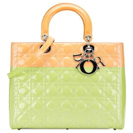 Dior-Dior Brown Large Patent Cannage Lady Dior-Brown,Beige