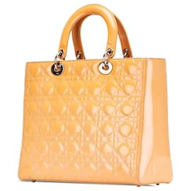 Dior-Dior Brown Large Patent Cannage Lady Dior-Brown,Beige