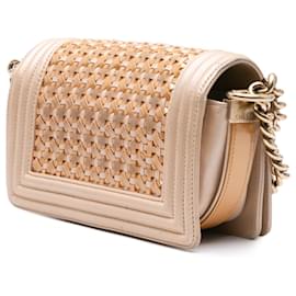 Chanel-Chanel Brown Small Metallic Calfskin Braided Le Boy Flap-Brown,Beige