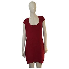 French Connection Rotes Geripptes Viskose Minikleid Rot
