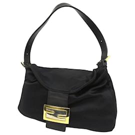 Fendi-Fendi Mamma Baguette Black Silver Golf Logo Shoulder Bag-Black,Silvery