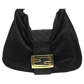 Fendi-Fendi Mamma Baguette Black Silver Golf Logo Shoulder Bag-Black,Silvery
