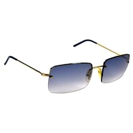 Gucci-Gucci Square Gold Blue Ombre Tinted Rimless Sunglasses GG-1653-Blue,Golden