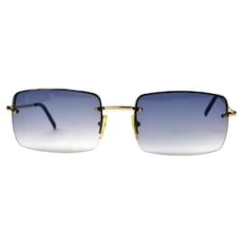 Gucci-Gucci Square Gold Blue Ombre Tinted Rimless Sunglasses GG-1653-Blue,Golden