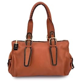 Autre Marque-Orange Leather Satchel Handbag Boston Bag-Orange