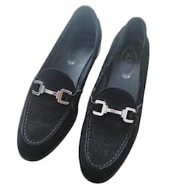 Tod's-Tod's black suede flats-Black